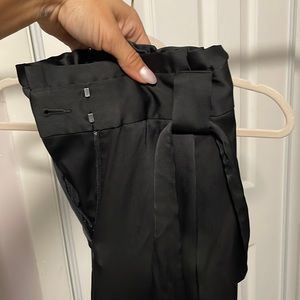 Black ankle paperbag silky pants